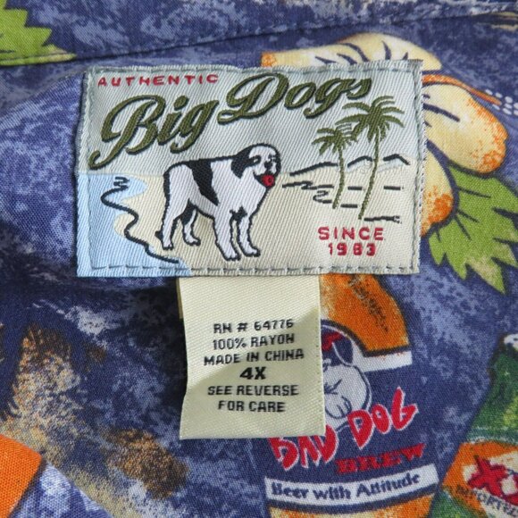 Big Dogs Beer  Hawaiian Aloha Shirt Size 4X It's 5 O'Clock Rayon Sunset Palm - Picture 8 of 10
